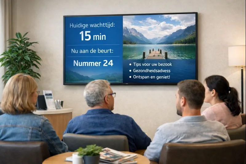 Narrowcasting-scherm in een wachtruimte van een zorginstelling